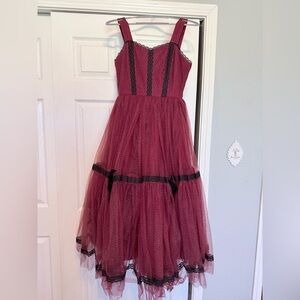 JessaKae Burgundy Dress with Black Lace & Sparkle Overlay
